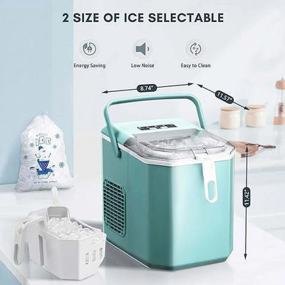 Countertop Ice Maker,Portable Ice Machine with Carry Handle,Self-Cleaning,Basket and Scoop,9 Cubes in 6 Mins,26.5lbs/24Hrs,2 Sizes of Bullet Ice,for Home,Kitchen,Party,Grey