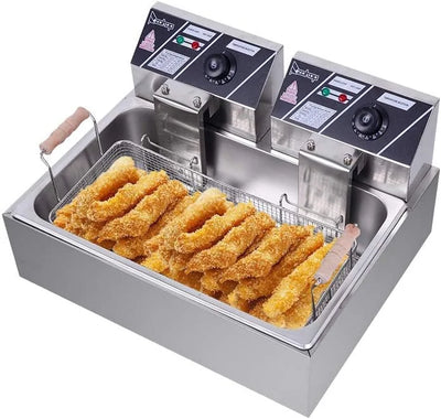 12 Liter Deep Fryer w/Basket Strainer, XL Jumbo Size, Adjustable Temperature & Timer, Perfect for Fried Chicken, Shrimp, French Fries, Chips & More, Removable Oil-Container, Stainless Steel