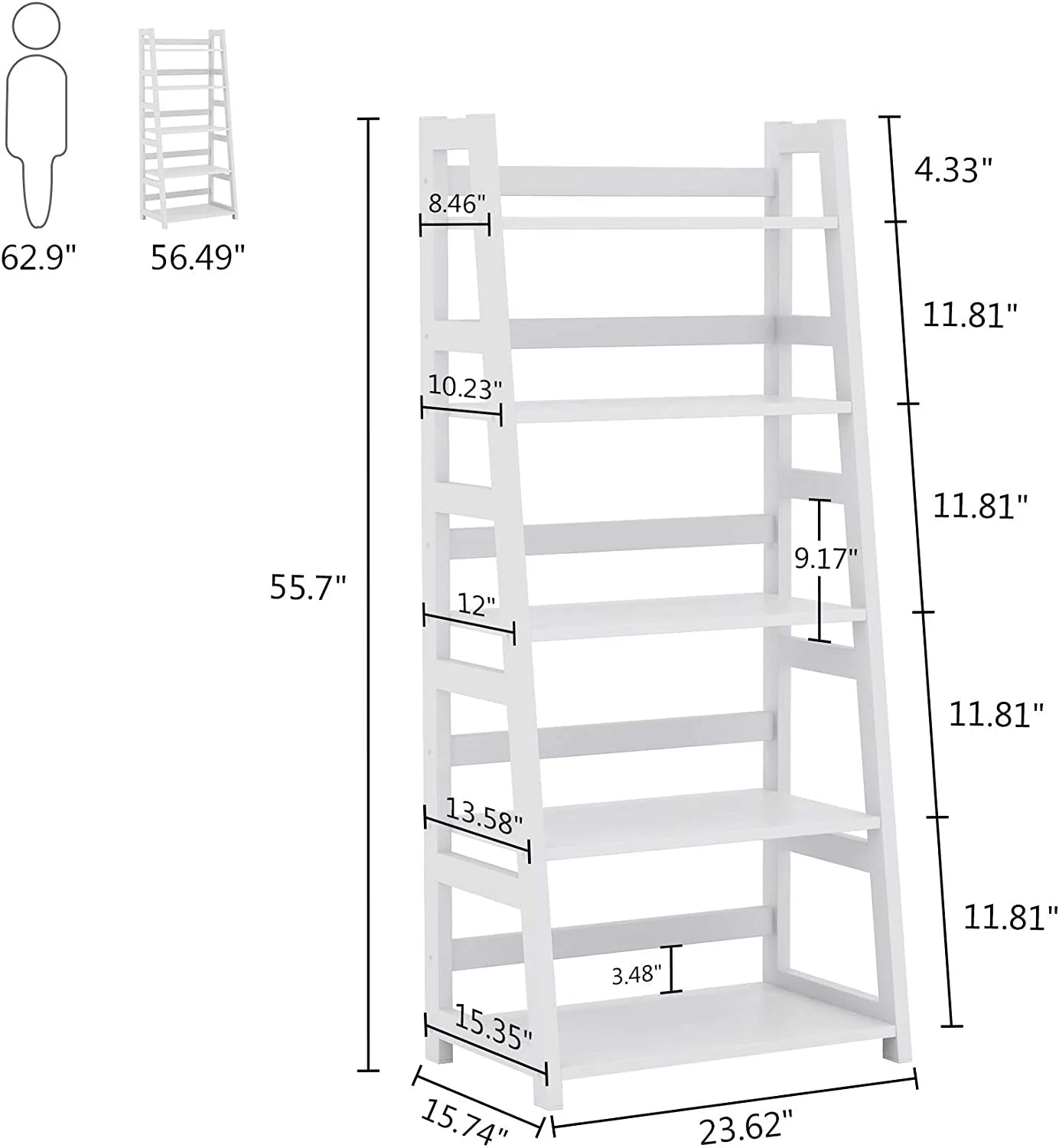 5-Tier Ladder Bookshelf Bookcase, 5 Shelf Ladder Shelves for Living Room Home Office