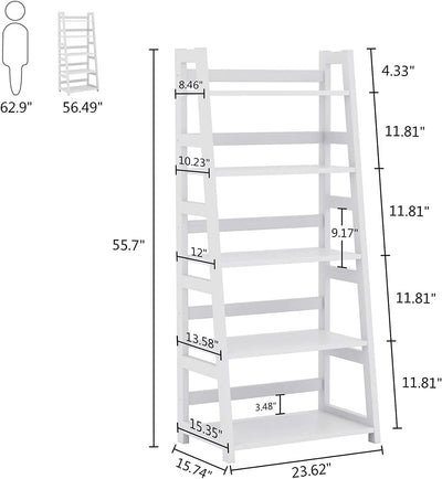 5-Tier Ladder Bookshelf Bookcase, 5 Shelf Ladder Shelves for Living Room Home Office