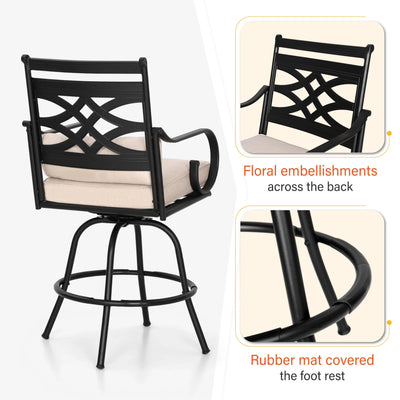 Sophia & William 2 Piece Patio Outdoor Swivel Bar Stools Metal Counter Height Chairs with Cushions