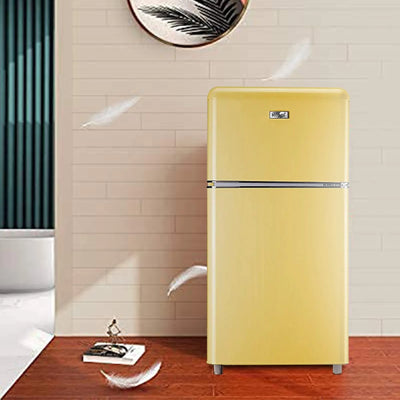 WANAI Small Refrigerator,3.5 Cu.Ft Two Door Mini Refrigeratorwith Freezer,Yellow