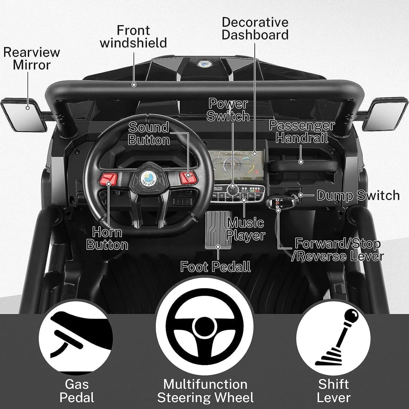 6-Wheel 24V UTV Ride-On with Dump Bed and 4WD Power