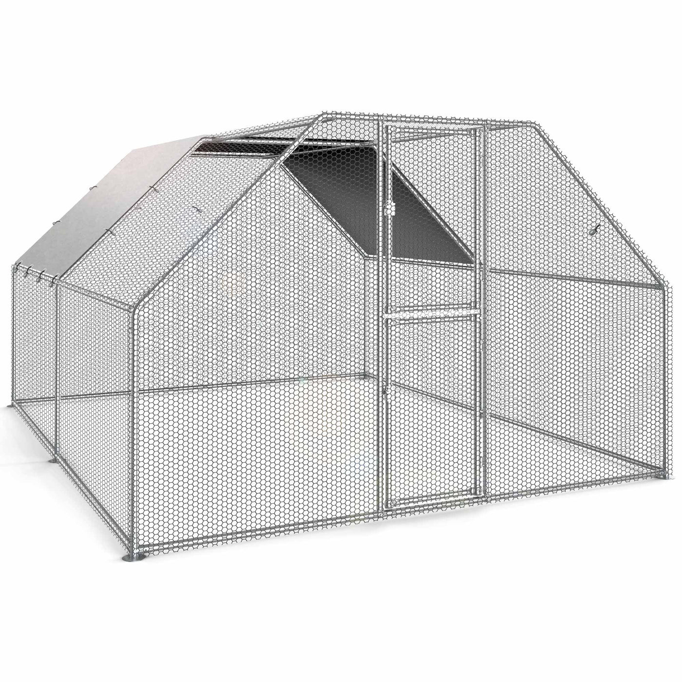 Dextrus Chicken Run Coop 13.1 x 9.8 x 6.4 ft Large Metal Chicken Coop Spire Shaped, Walk-in Hen Cage, Outdoor Poultry Cage with Waterproof Cover and Wire Mesh for Backyard,Yard Outdoor