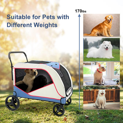 Foldable Pet Stroller for Large or 2 Dogs Cats Jogger Wagon with 4 Wheels