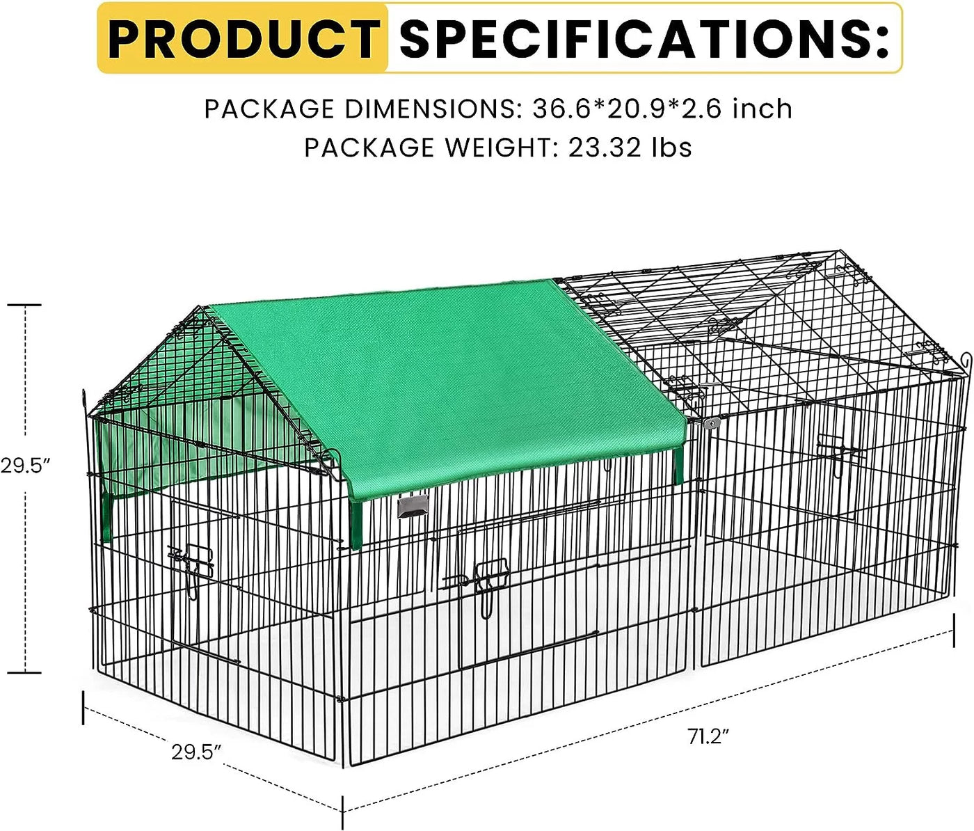 SPECSTAR 71” x 30” Chicken Coop Large Metal Chicken Cage House, Waterproof, Green