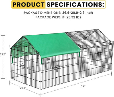 SPECSTAR 71” x 30” Chicken Coop Large Metal Chicken Cage House, Waterproof, Green