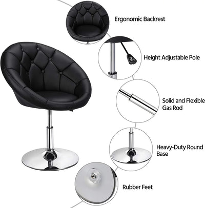 HOMEZY Round Tufted Back Chair Contemporary Height Adjustable, 360° Swivel, Accent Vanity Chair for Living Room, Modern Look, Black