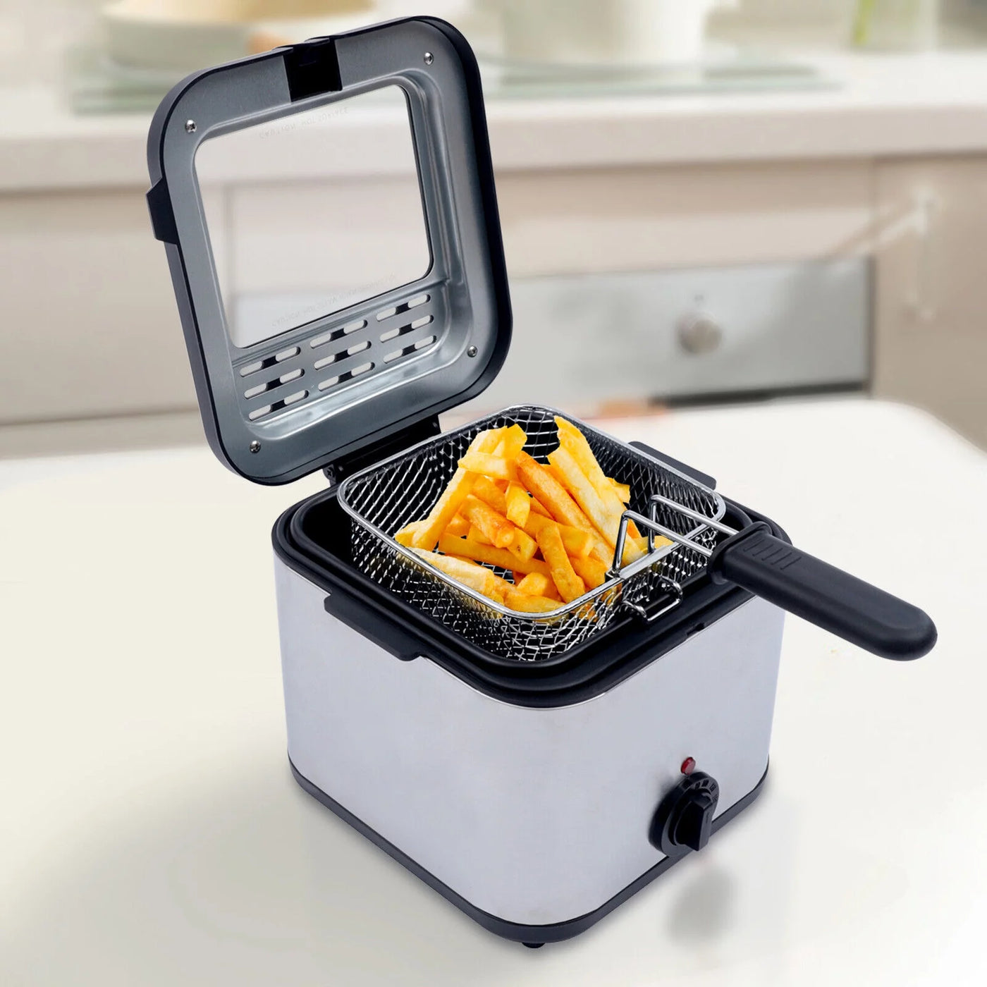 1000W 2.5L Deep Fryer With Basket Small Fryer w/ View Window, Oil Dripping Hook