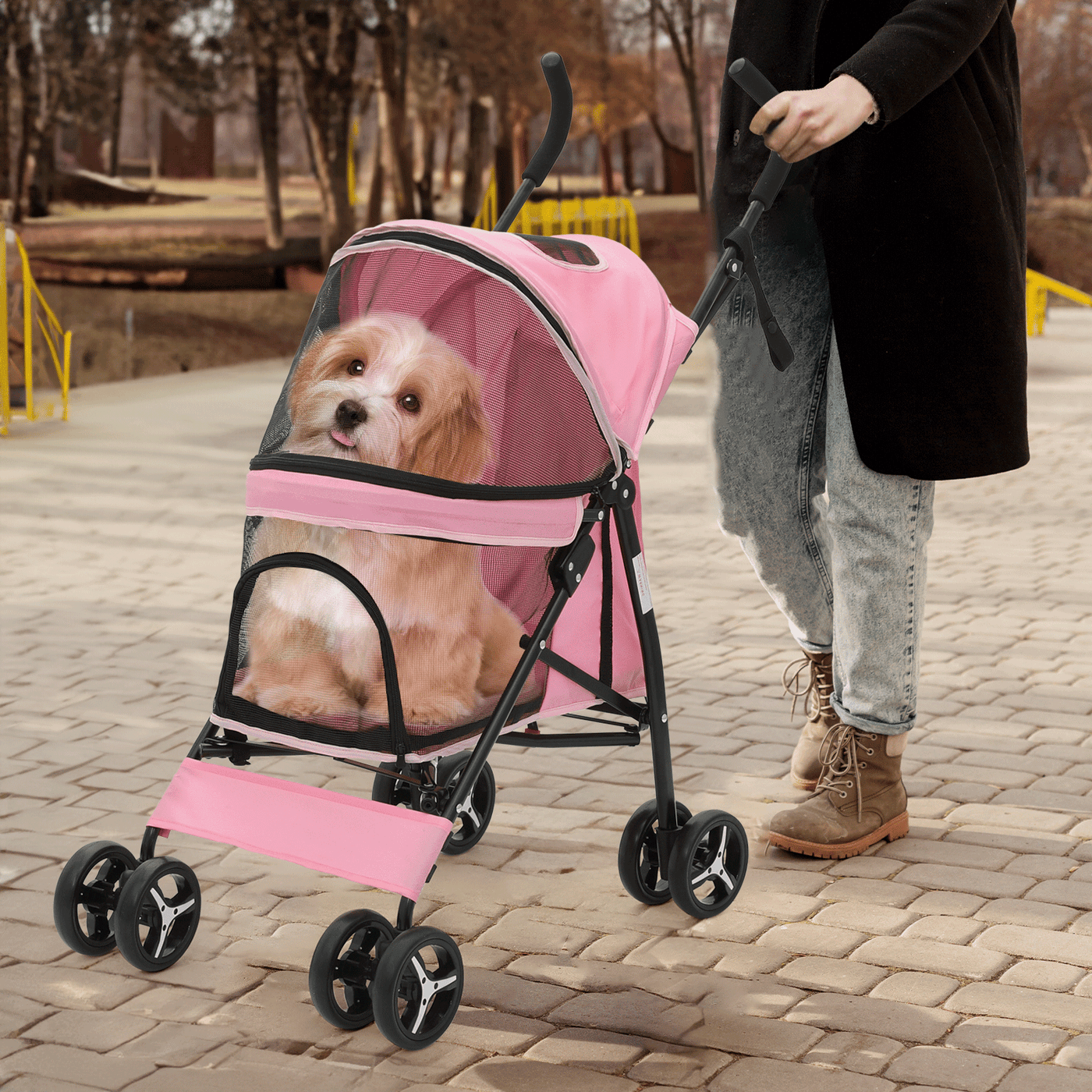 MoNiBloom Foldable Lightweight Dog Stroller for Small Medium Dogs, Pet Stroller,4 Wheel, Pink