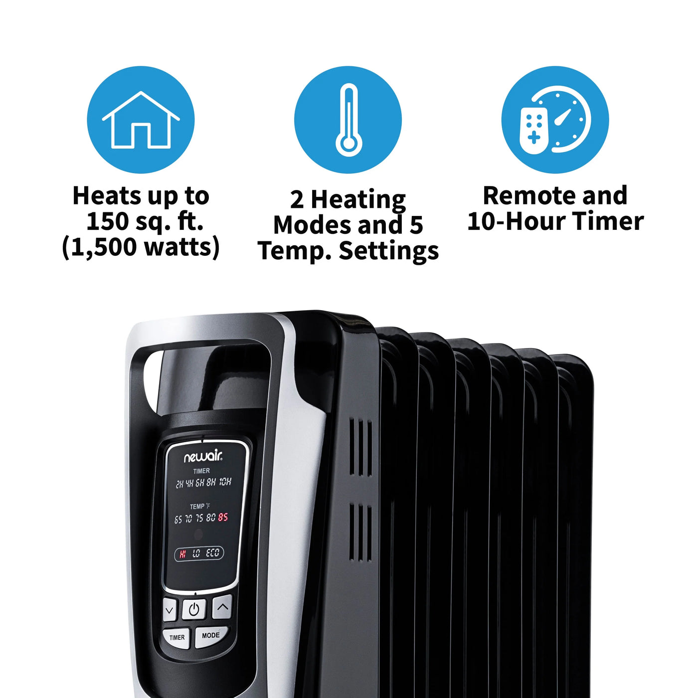 Newair Electric Oil-Filled Freestanding Space Heater, Indoor Personal Heater, 162 sq. ft. of Space