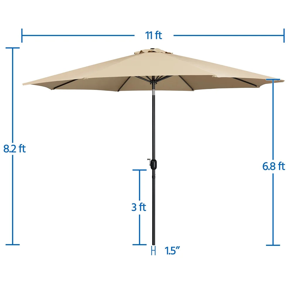 Topeakmart 11ft Patio Umbrella Market Umbrella with 8 Ribs Tilt and Crank for Garden, Deck, Backyard, Pool, Beach, Tan