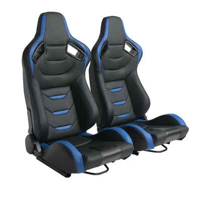 Racing Seats, 1 Pair Bucket Seats with Dual Lock Sliders for Front-Back Adjustment, PVC Leather Universal Racing Seats for Cars (Black with Blue)