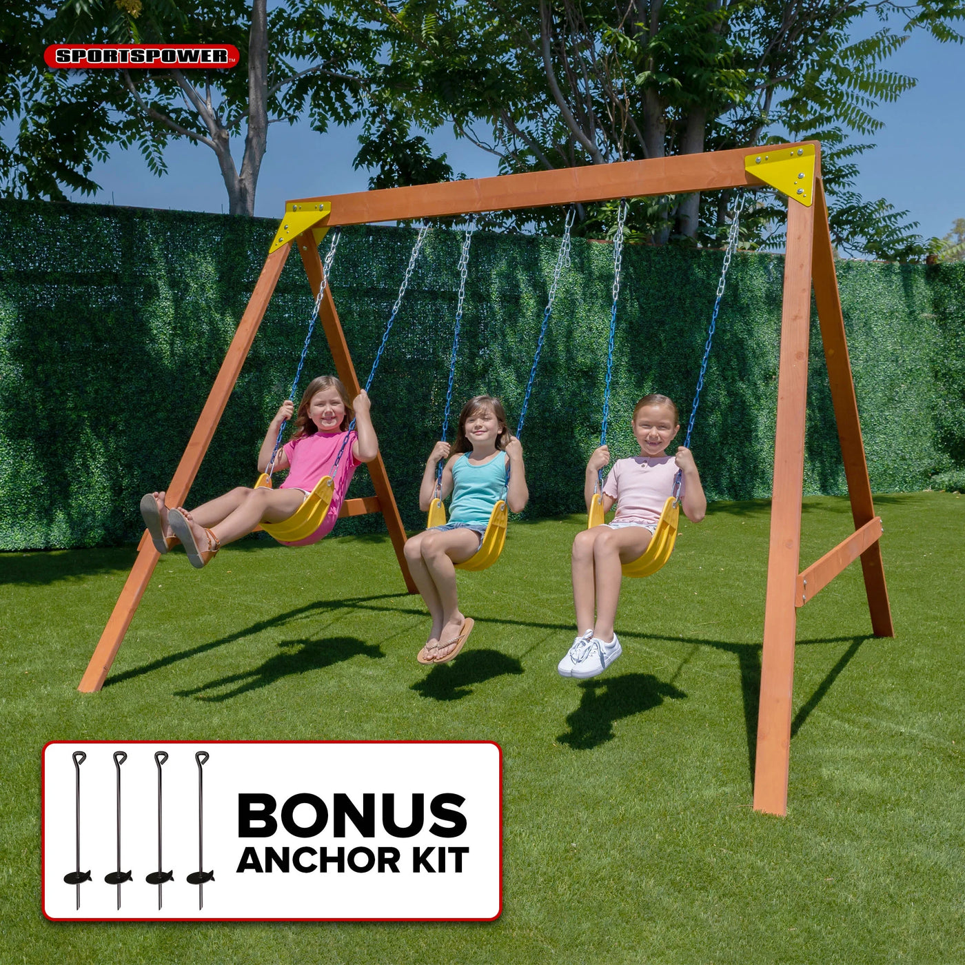 Sportspower Brooklyn Wooden Swing Set with 3 Swings