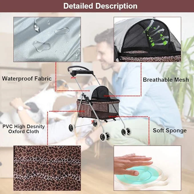 Bestpet Posh Pet Stroller by BestPet, Leopard Skin