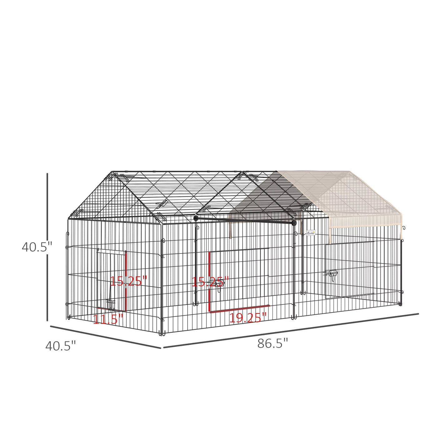 PawHut Catio Metal Chicken Coop, 86.5" x 40.5" Portable Small Animal Playpen for Rabbit, Outdoor Dog Kennel with Water-resistant Cover, Beige