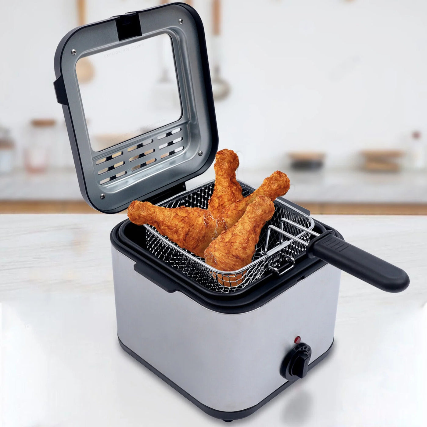 1000W 2.5L Deep Fryer With Basket Small Fryer w/ View Window, Oil Dripping Hook