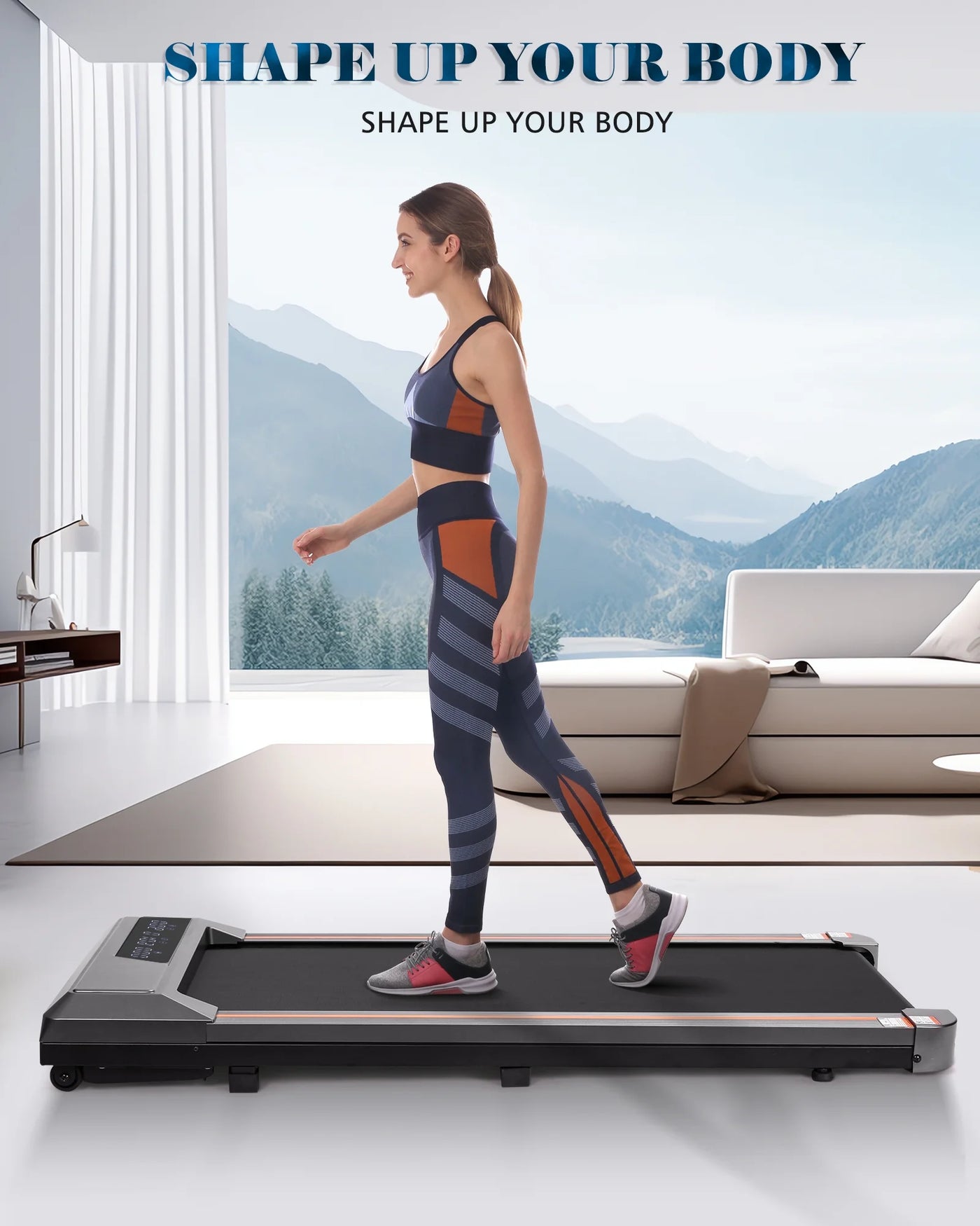 Naipo Treadmill Walking Pad 2.5HP with LCD Display Portable Wheels and Max Capacity 265lb for Home Use