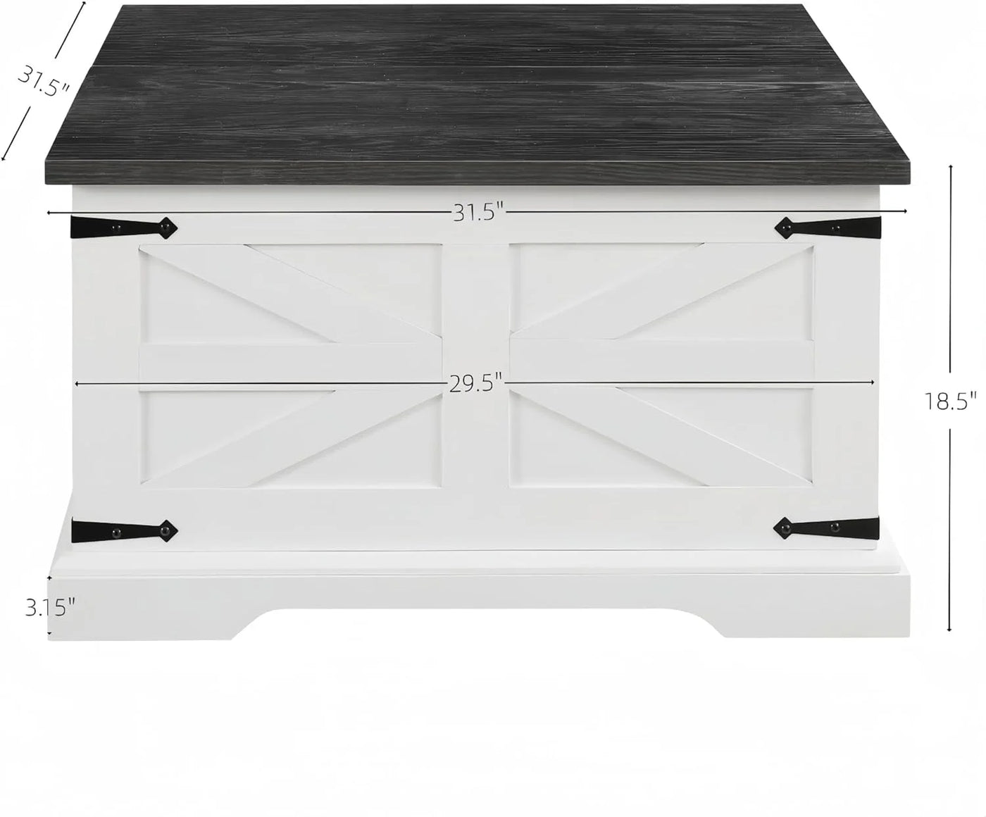 Farmhouse Coffee Table, Square Cocktail Table with Hidden Storage, Barn Panel Design and Hinged Lift Top, Center Table Decorated with Retro-Styled Metal Accents, White