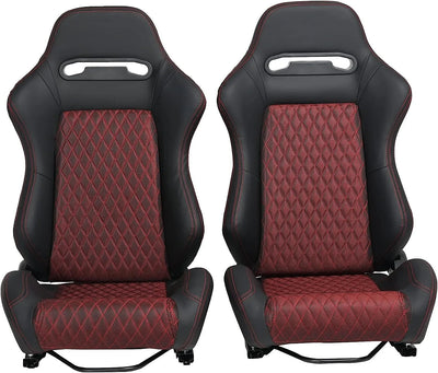 Universal Set of 2 Racing Seats Pair Black Leather Reclinable Bucket Sport Seats