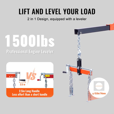 BENTISM 2T Folding Engine Crane Engine Hoist with Level 4400 lbs/2 ton Heavy-Duty Cherry Picker Shop Crane Oldable Engine Crane