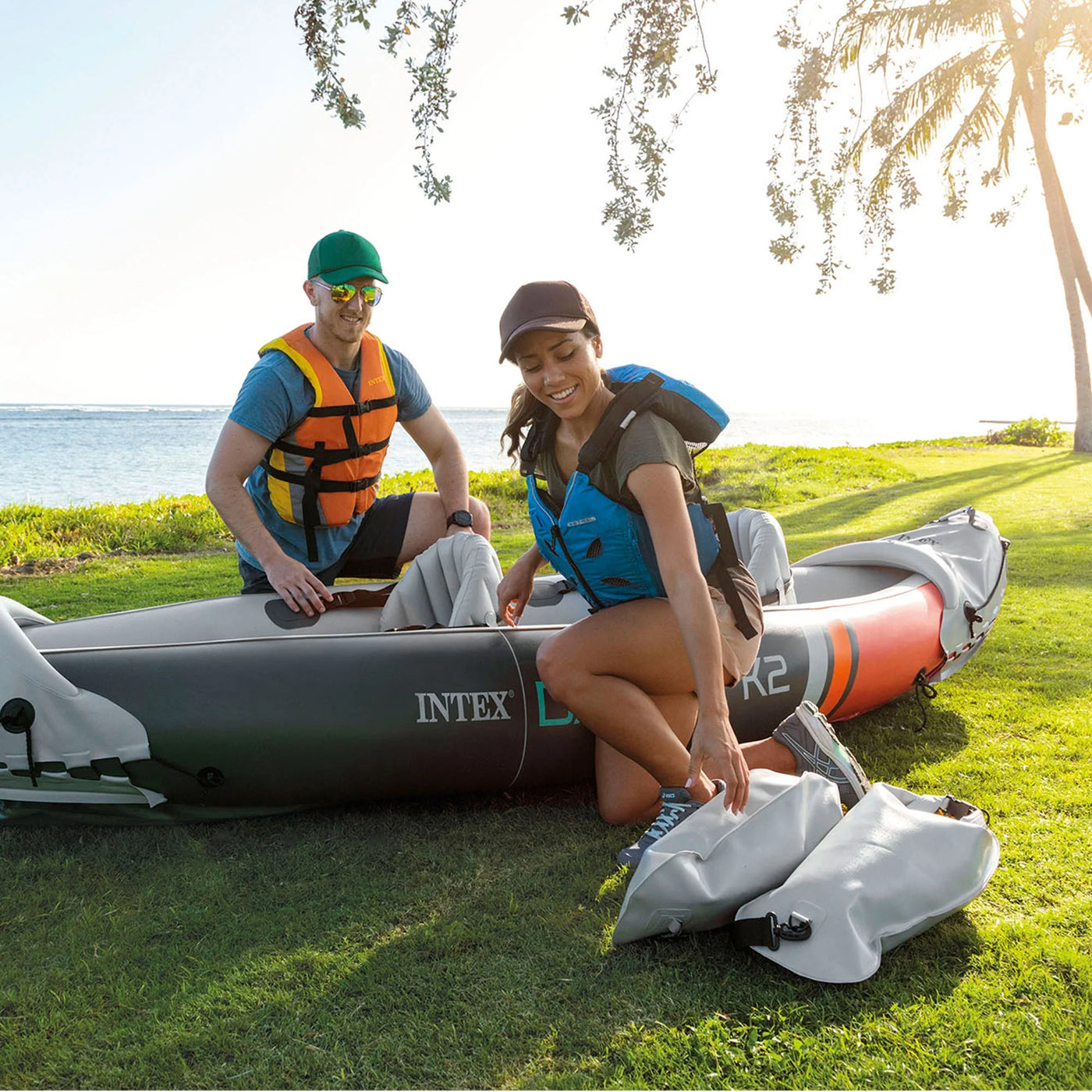 Open Box Intex Dakota K2 2 Person Vinyl Inflatable Kayak with Oars and Pump