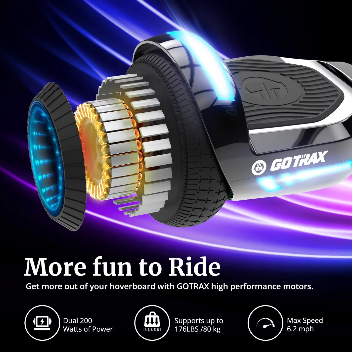 GOTRAX GLIDE PRO Bluetooth Hoverboard, 6.5" Wheels and 7 Colors Lights Self Balancing Scooters for 44-176lbs Kids Adults Silver