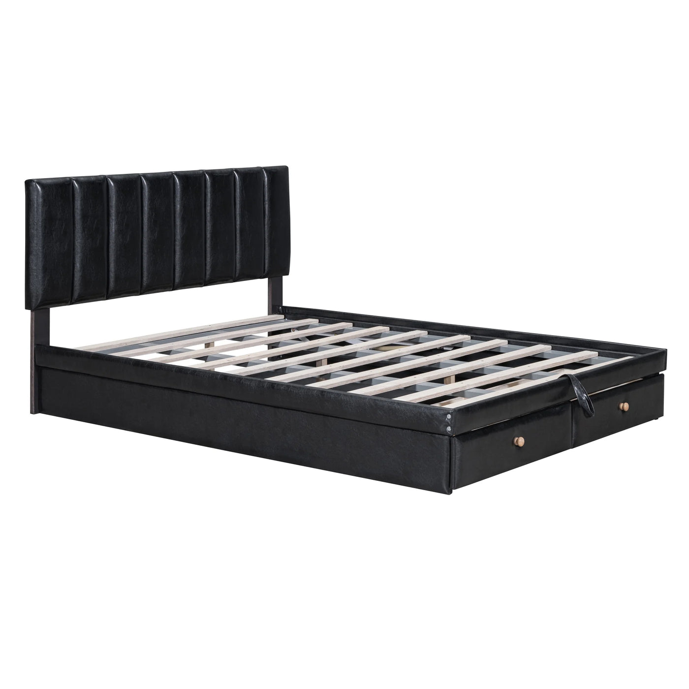 Roomfitters Full Size Upholstered Bed with Hydraulic Storage System and Drawer, Black