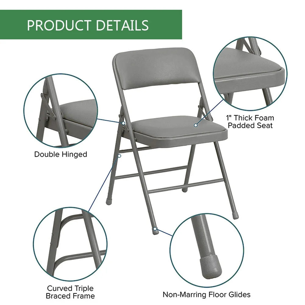 Amazingforless 2-Pack Folding Chair Foldable Metal Frame Chairs with Backrest&Padded Seats for Dining Meetings Wedding Events-Grey