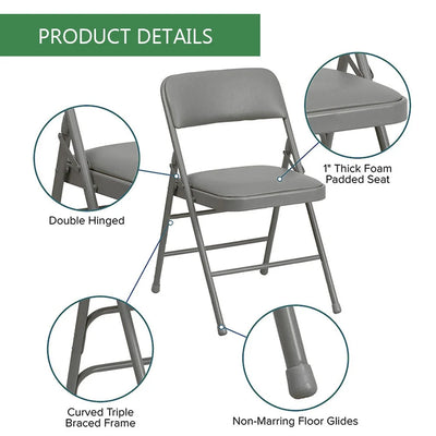 Amazingforless 2-Pack Folding Chair Foldable Metal Frame Chairs with Backrest&Padded Seats for Dining Meetings Wedding Events-Grey