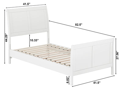 AFI Valencia Twin Wood Low Profile Sleigh Platform Bed with Matching Footboard, White