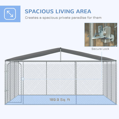 PawHut Dog Kennel Heavy Duty Playpen with Galvanized Steel Secure Lock, Waterproof Cover for Backyard & Patio