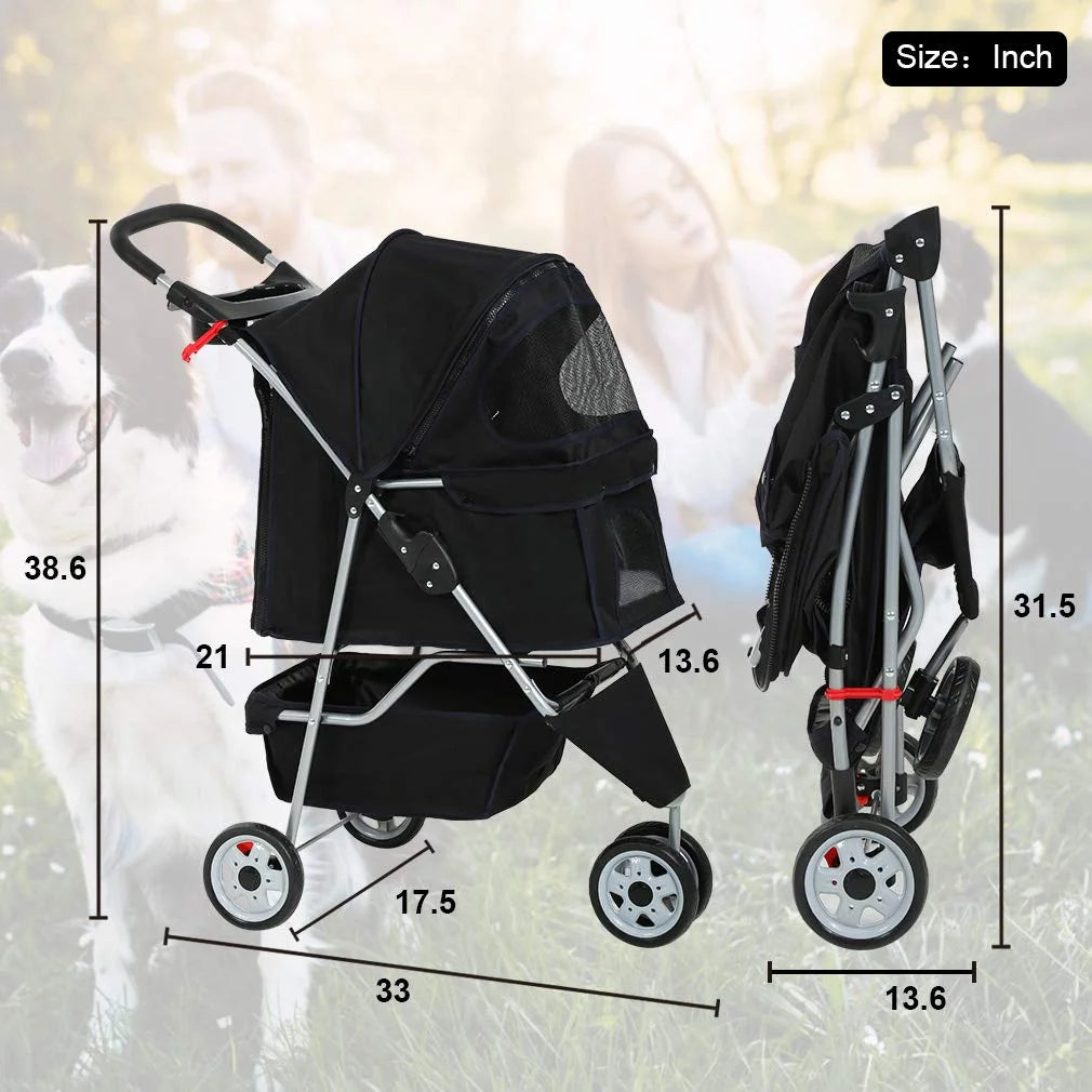 Bestpet Pet Stroller, 3 Wheels, Travel Folding Carrier T13