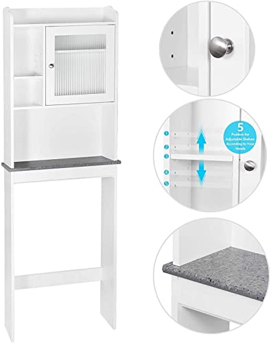 Wooden Bathroom Shelf Over The Toilet Cabinet Storage Space-Saving - Bathroom Freestanding Cabinet w/Adjustable Shelves, White