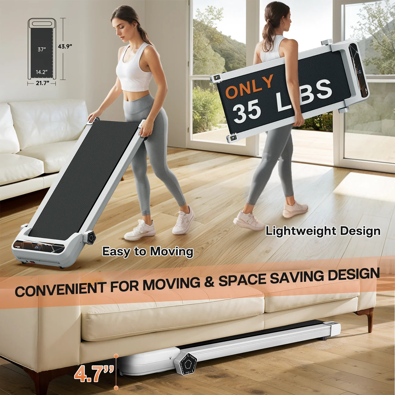 FYC Walking Pad Treadmill for Home with Incline, 2.5HP Low Noise Walking Jogging Running Machine with Remote Control, LED Display and Bluetooth, Under Desk Treadmill for Home Office, White