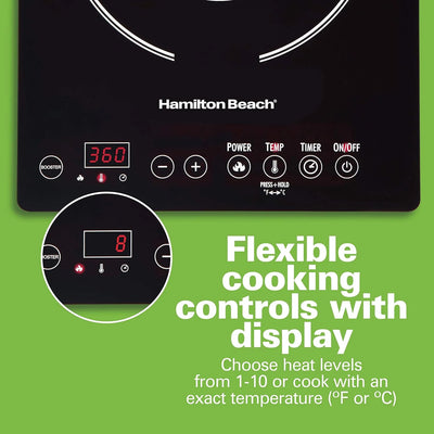 Portable Single Induction Cooktop Countertop Burner Hot Plate with Fast Heating Mode, 1800 Watts, 10 Temperature Settings up to 450F, Black (34104)