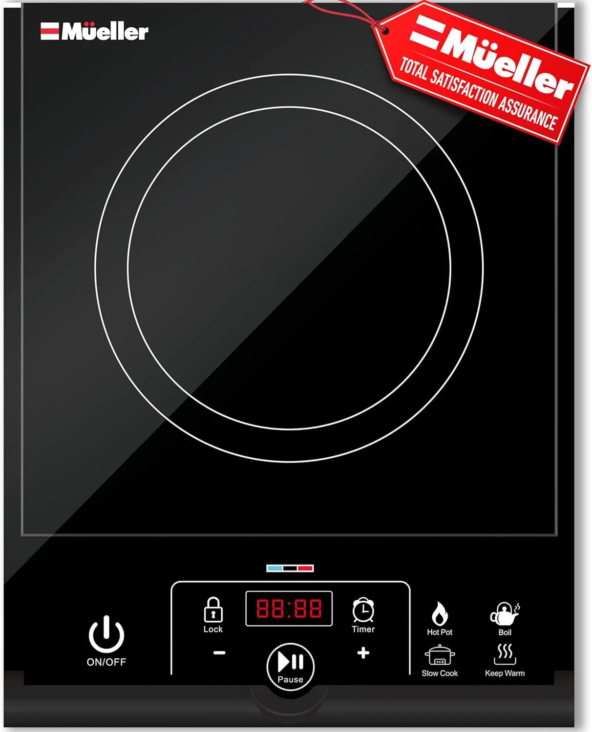 RapidTherm Portable Induction Cooktop Hot Plate Countertop Burner 1800W, 8 Temp Levels, Timer, Auto-Shut-Off, Touch Panel, LED Display, Auto Pot Detection, Child Safety Lock, 4 Preset Programs