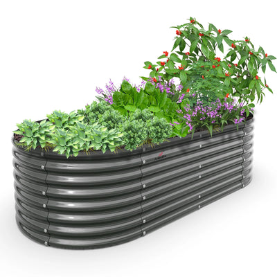 TRAMULL 8X4X2ft Galvanized Raised Garden Bed, Oval Above Ground Modular Metal Outdoor Planter Boxes(Quartz Grey)