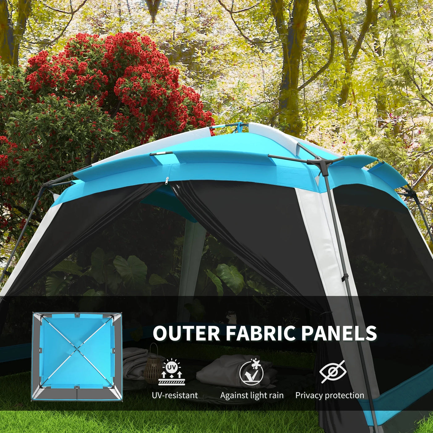 Outsunny 12' x 12' Screen House Room, 8 Person Camping Tent w/ Carry Bag and 4 Mesh Walls for Hiking, Backpacking, and Traveling, Easy Set Up, Sky Blue