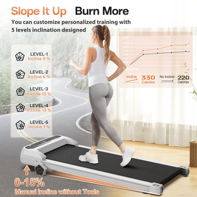 FYC Walking Pad Treadmill for Home with Incline, 2.5HP Low Noise Walking Jogging Running Machine with Remote Control, LED Display and Bluetooth, Under Desk Treadmill for Home Office, White