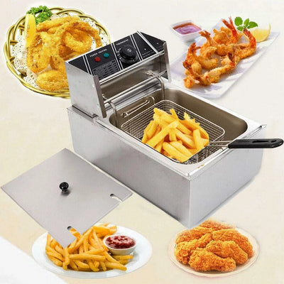 FETCOI 1700W 6L Single Tanks Electric Countertop Deep Fryer Commercial Stainless Steel Large Capacity Fryer Tabletop Restaurant kitchen Frying Machine with Basket