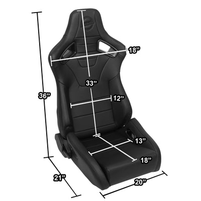 NRG Innovations NRG-RSC-750-L-R-BK-BK NRG Innovations Pair PVC Leather Bucket Racing Seats with Sliders