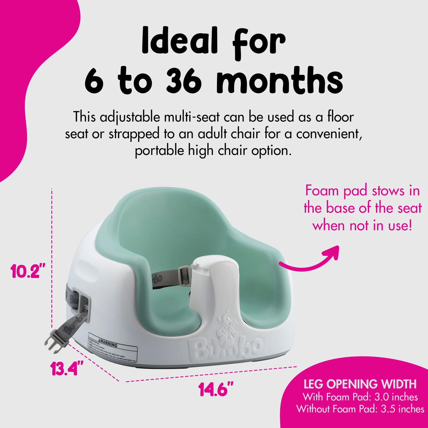 Bumbo Baby Toddler Adjustable 3-in-1 Booster Seat/High Chair, Hemlock