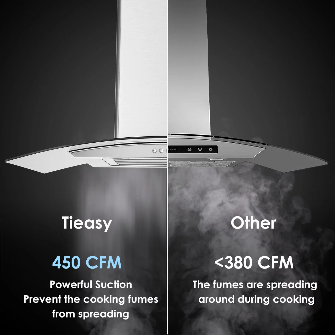 Range Hood 30 inch Convertible Wall Mount Range Hood with Tempered Glass 3 Speed Fan 450CFM