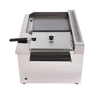 Commercial Deep Fryer with Griddle, Large Capacity Countertop Propane Gas Deep Fryer 2-Burner Stainless Steel Countertop Oil Fryer with Basket & Lid for Commercial & Home