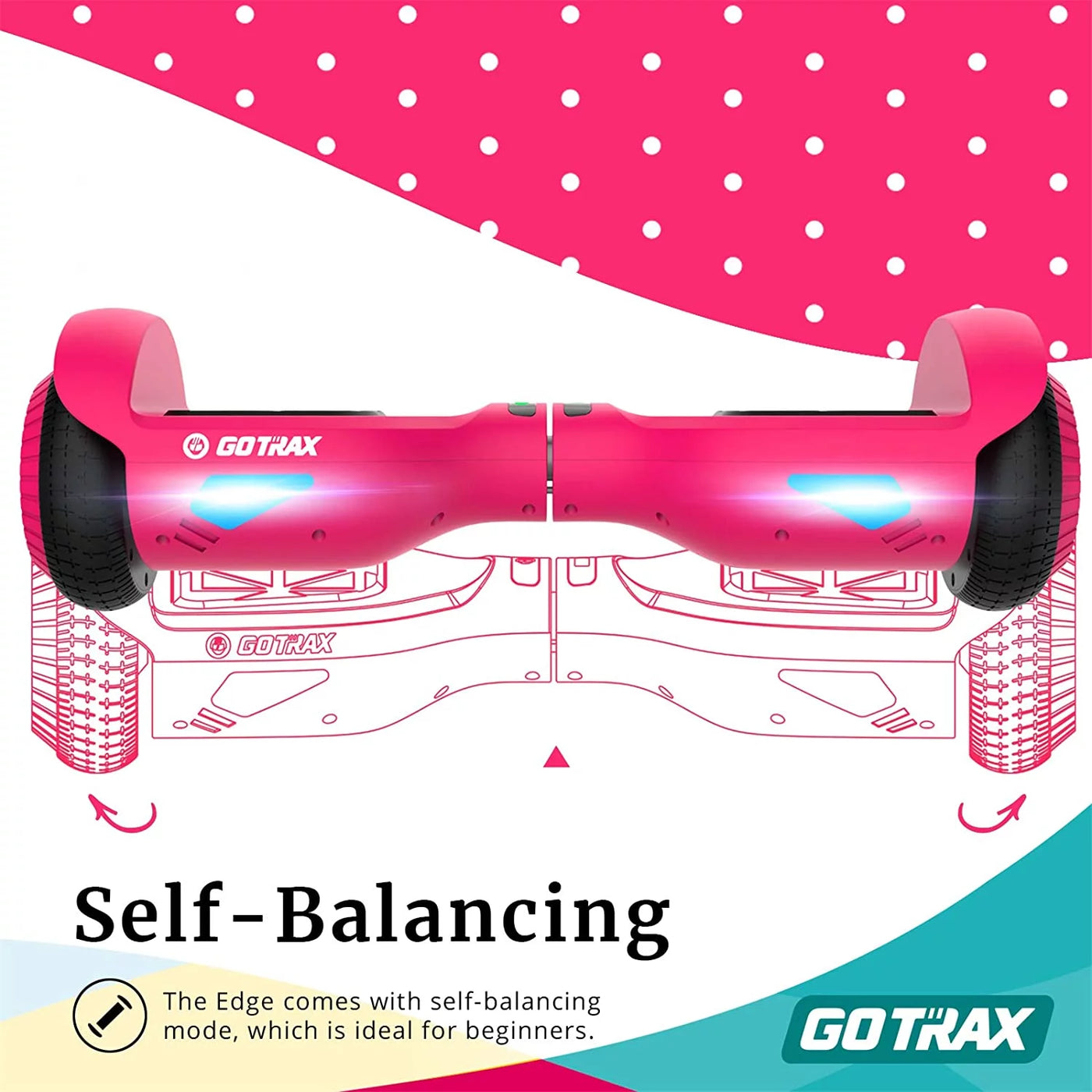 GOTRAX Edge Hoverboard for Kids Adults, 6.5" Tires 6.2mph & 2.5 Miles Self Balancing Scooter, Pink