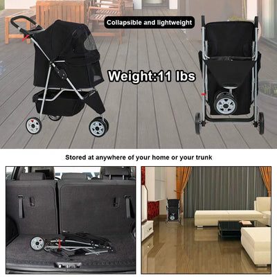 Bestpet Pet Stroller, 3 Wheels, Travel Folding Carrier T13