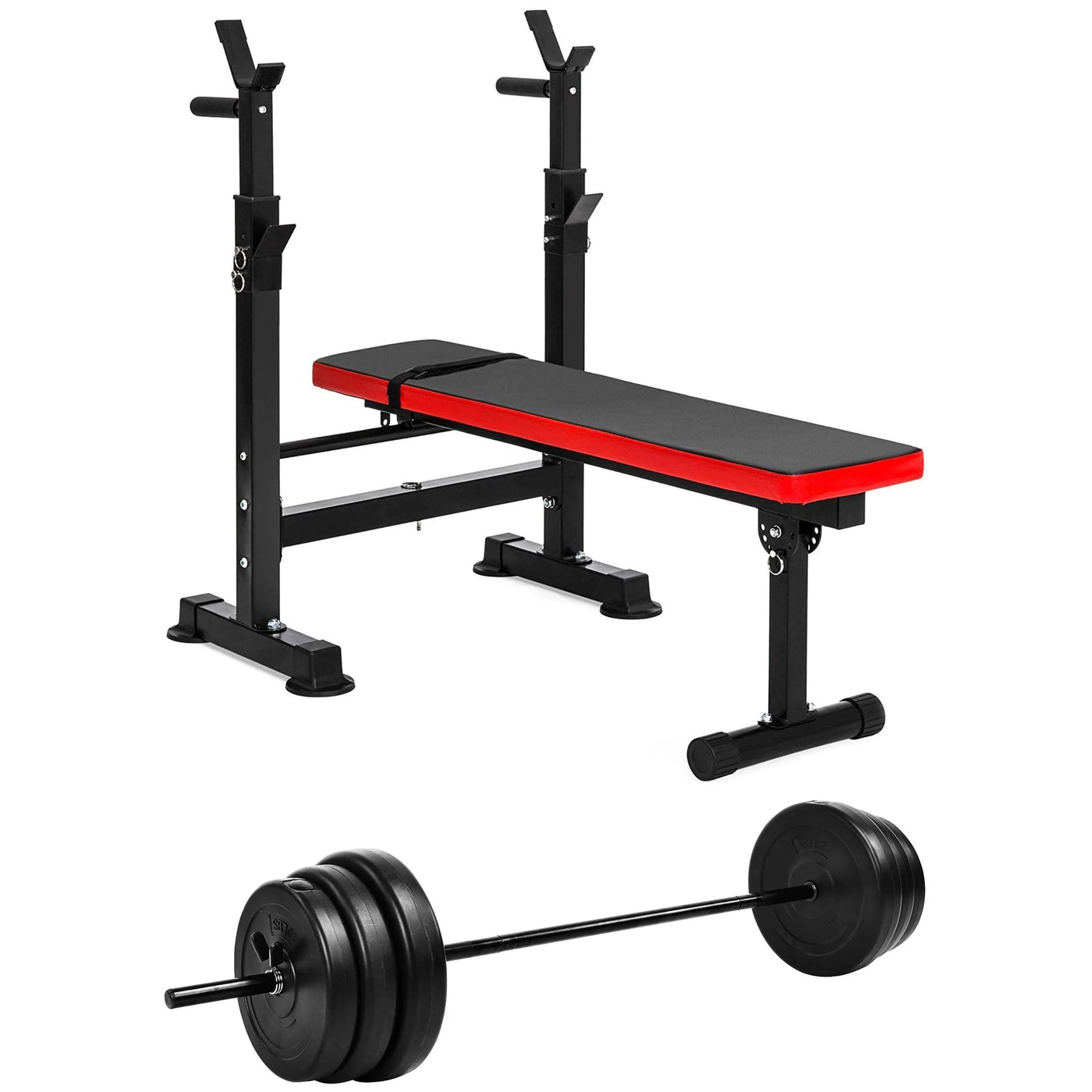 Fitvids Complete Workout Home Gym LX400 Adjustable Olympic Workout Bench with Squat Rack and 100-Pound Barbell Weight Set