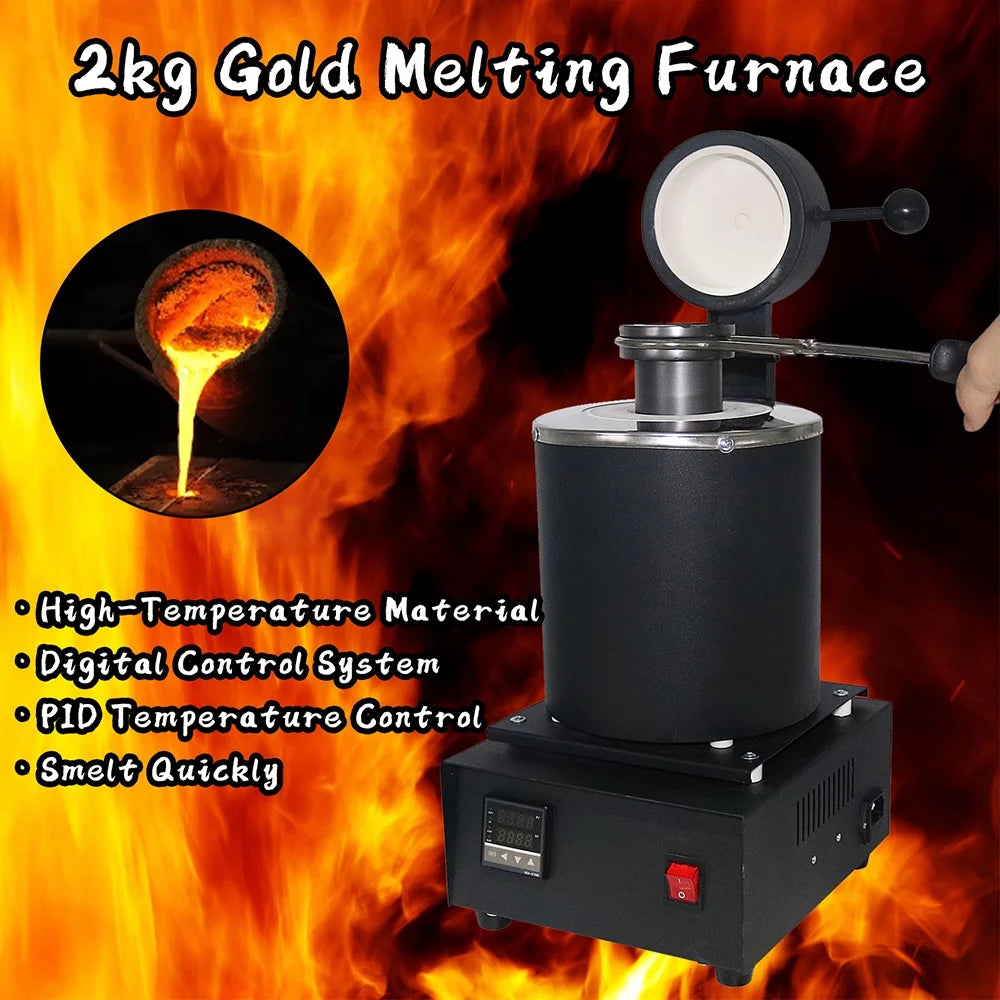 SHANGNIULU 2KG Gold Melting Furnace,1400W 2000F Digital Electric Melting Furnace with Graphite Crucible for Melt Scrap, Silver, Gold, Copper, Aluminum 110V Refining Casting