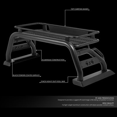 DNA Motoring TCRB-002 For 2015 to 2019 Toyota Tacoma Truck Bed Heavy Duty Aluminum Roll Bar + Roof Cargo Rack Bracket Carrier 16 17 18